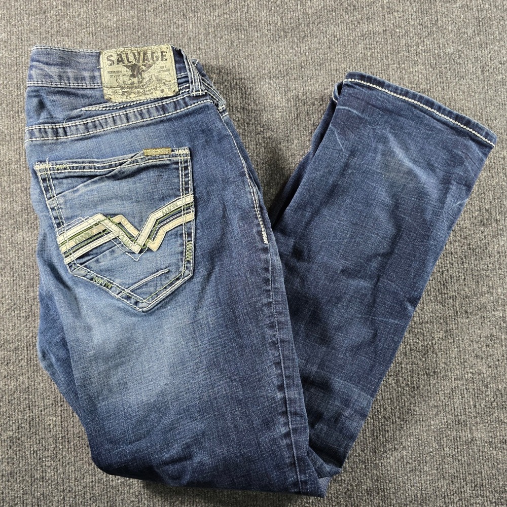 Salvage Mayhem Straight Regular Fit Jeans Mens 36x32 Blue Buckle Exclusive Denim